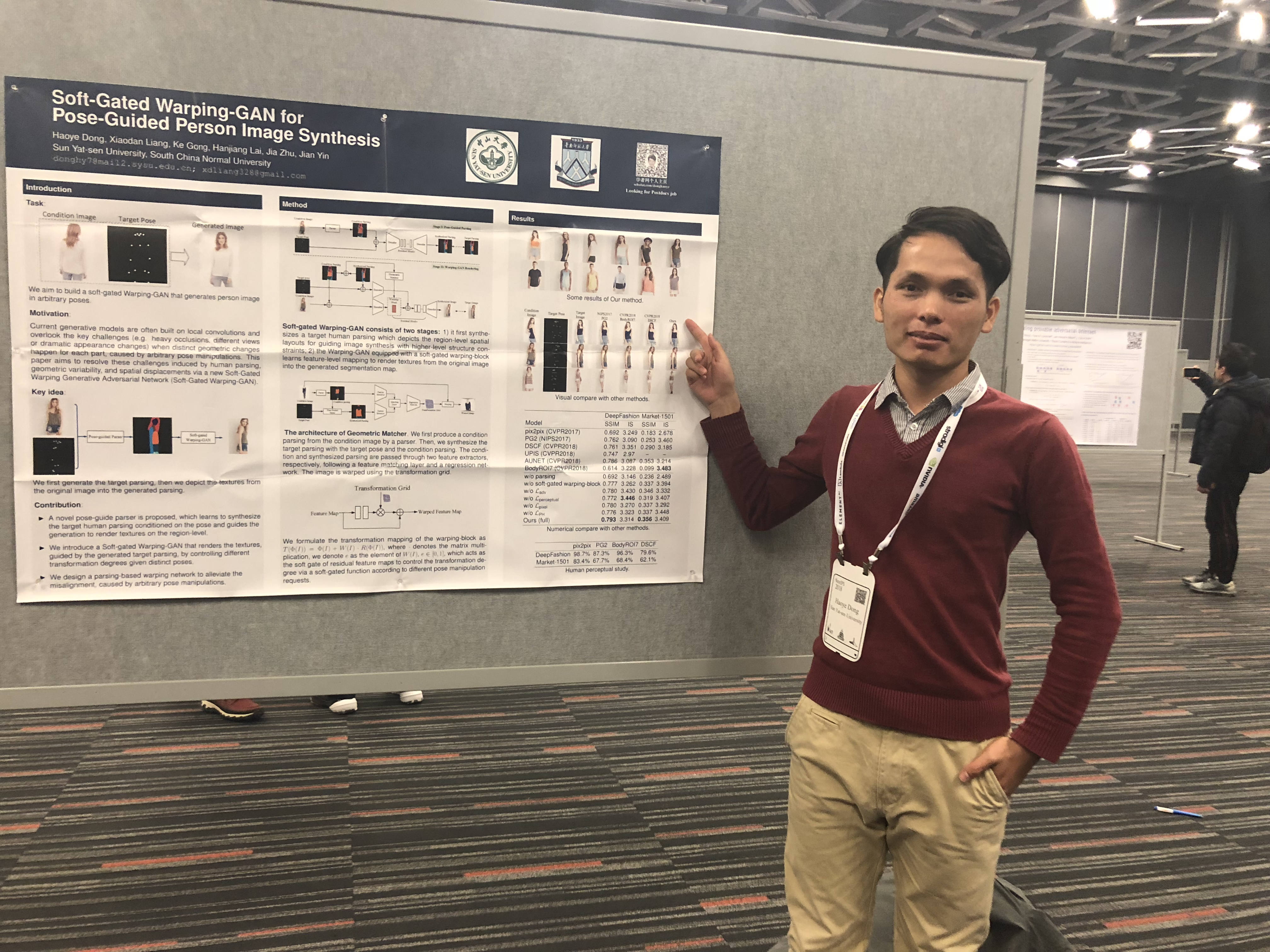董浩业同学的论文“soft-Gated Warping-GAN for Pose-Guided Person Image Synthesis”